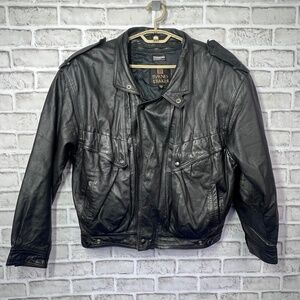 VINTAGE |•BYRNES & BAKER•| Black Leather Bomber Biker Jacket Size Medium